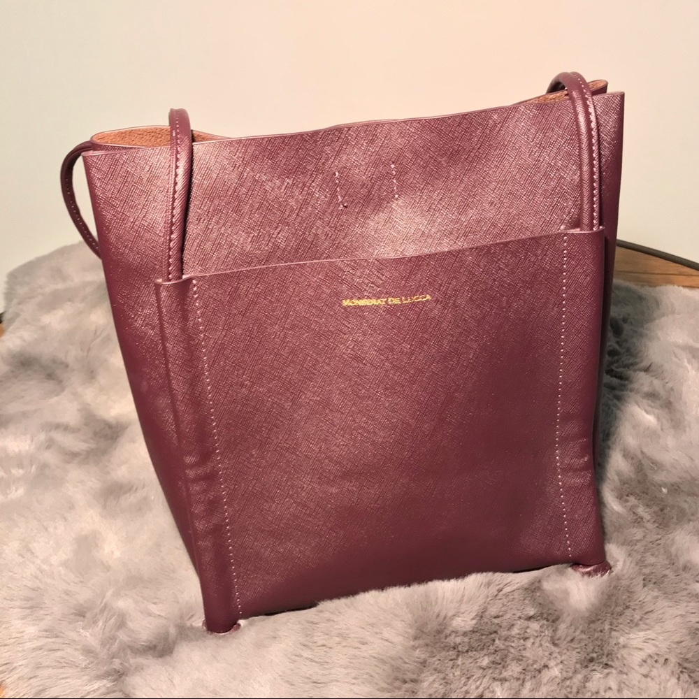 Monserat de Lucca Leather Tote Shoulder Bag Plum